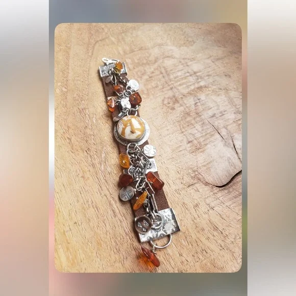 Brown Leather and 925 Silver Charm Bracelet - Picture 1 of 3